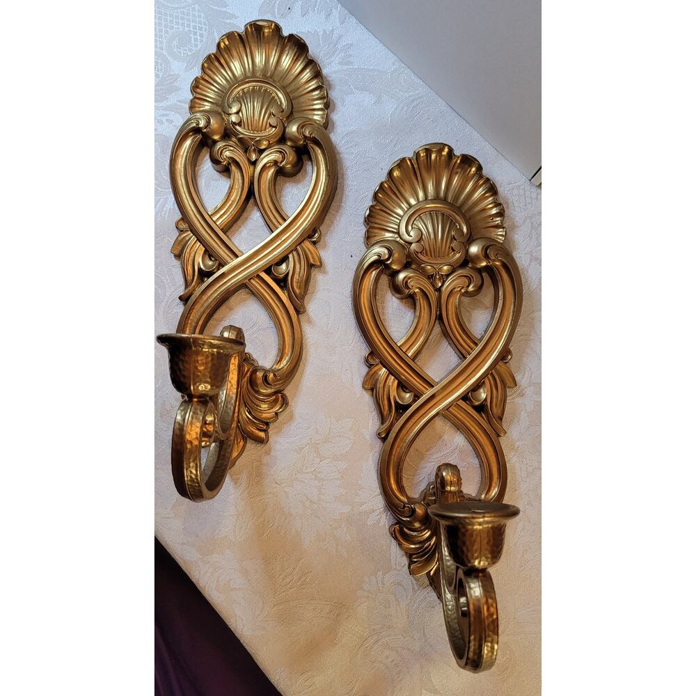 Homeco MCM Gold tone Self Hanging Wall Sconces,  pair,  11.5 x 4.5"